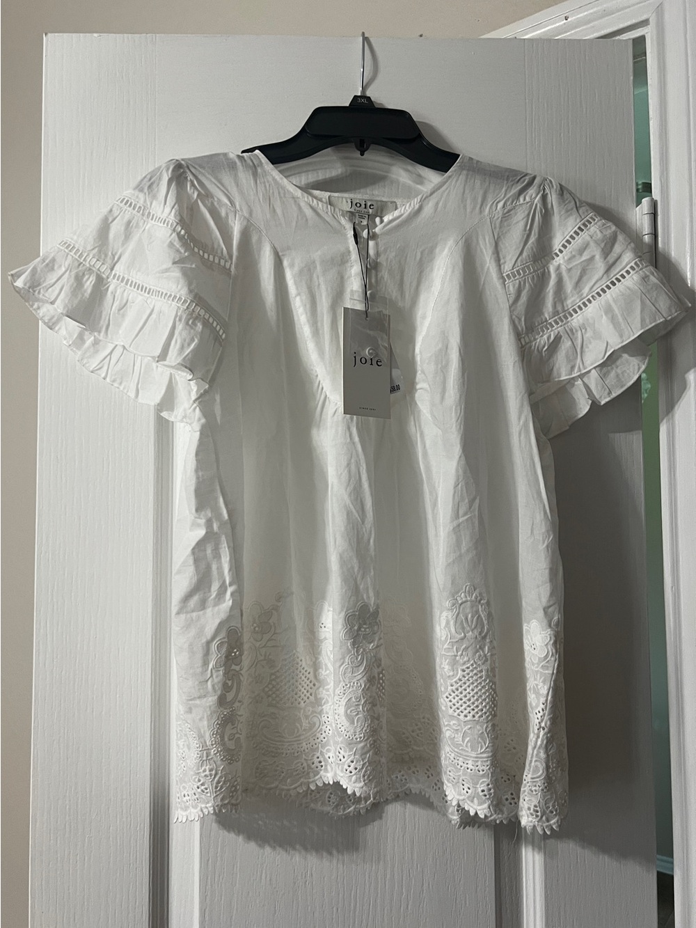 Joie White Eyelet Flutter Sleeve Blouse
